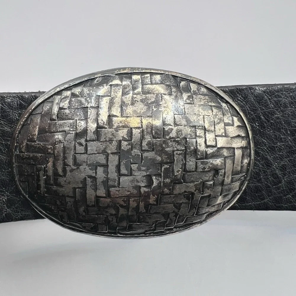 VTG Garuglieri Textured Genuine Leather Fashion Belt Small Black Made In Italy